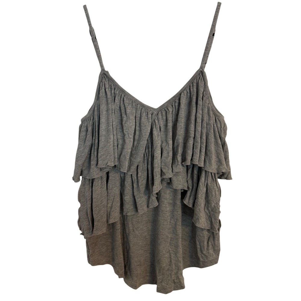 Chaser Womens Grey Heathered Tiered Ruffle Camisole V-Neck Tank Top Size M